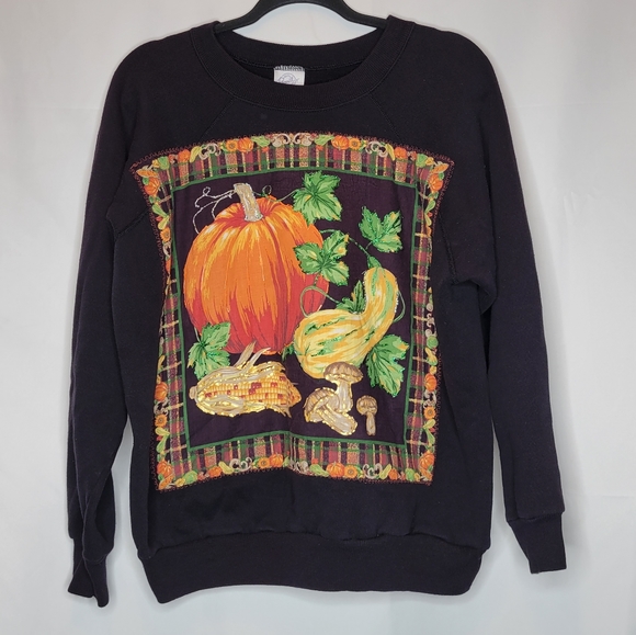 American Vintage Tops - Vintage 80s Pumpkin Halloween Fall Thanksgiving Crewneck Sweatshirt XL